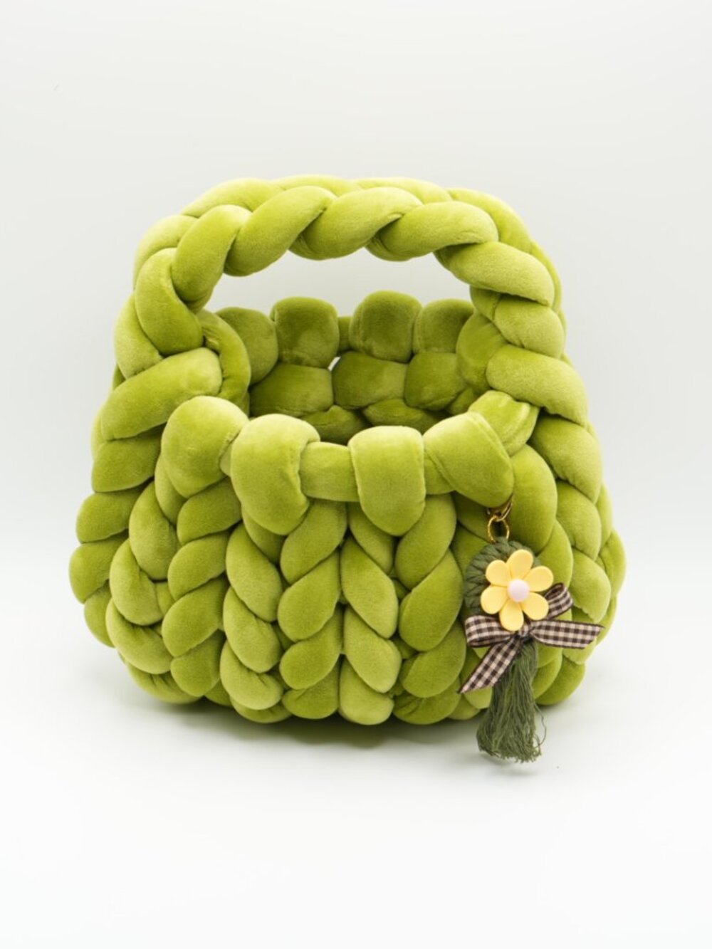Handmade Knit Handbag In Green